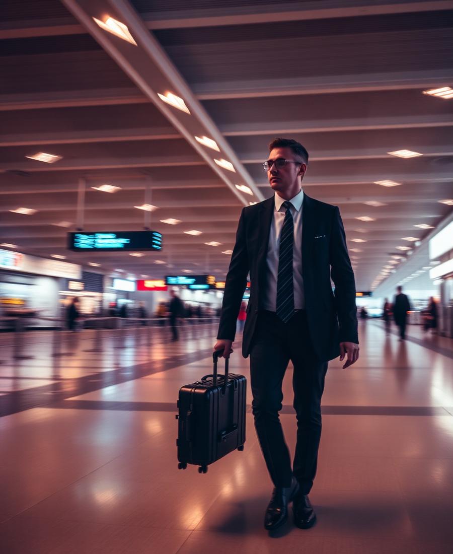 Business traveller crossing an airport terminal